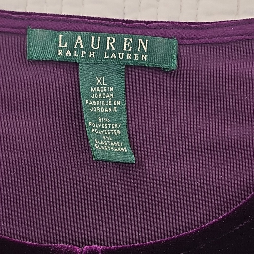 Lauren Ralph Lauren Blouse Womens XL Purple Velvet Velour Tunic Top Green Label - Picture 8 of 16